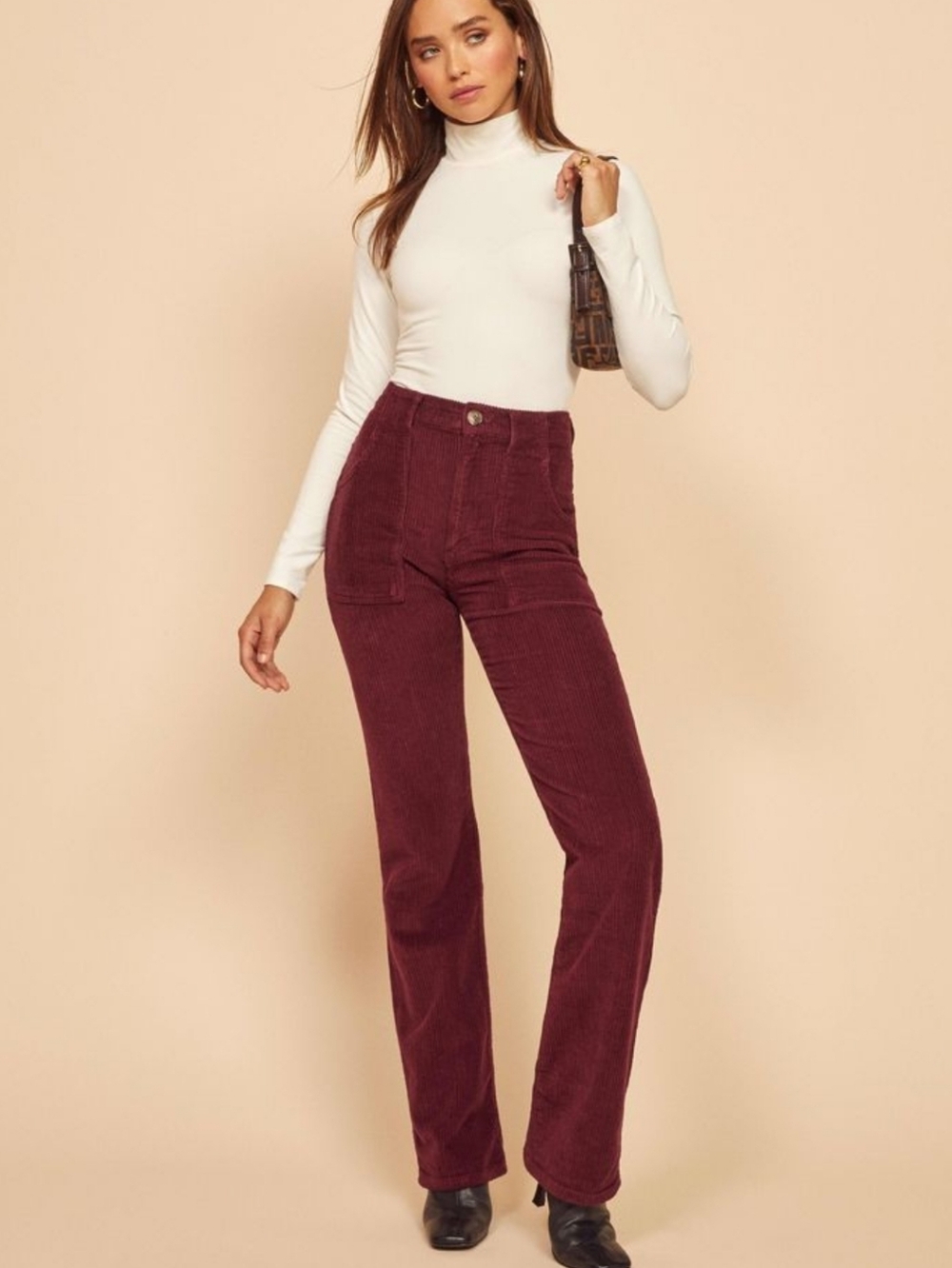Reformation Daphne Corduroy Pant High Rise Straight Leg Merlot
